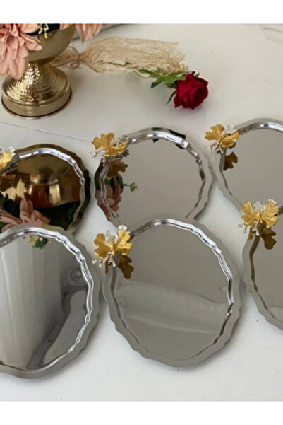 denizhomecollection 6-Piece Stainless Steel Oval Presentation Tray with Butterfly Accessories