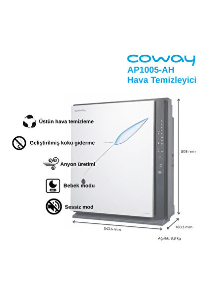 Coway HEPA Filtreli Akıllı Hava Temizleyici İyonizer Koku Giderici 35 m² Sess...