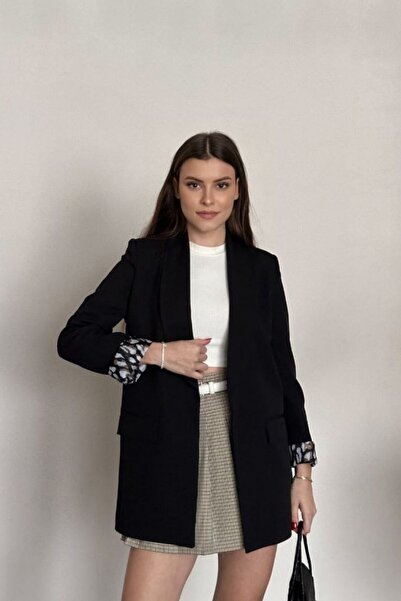 Potenza Γυναικείο μπλέιζερ με λεοπάρ επένδυση, εμφάνιση τσέπης, μακρυμάνικο, ...