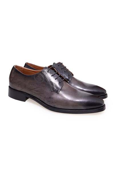 FRANCO CALVANI Gray Color Lace-Up Genuine Leather Leather Sole Men's Shoes