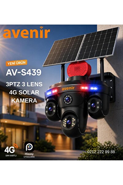 AVENİR AV-S439 3 Lens 3PTZ Güneş Enerjili Solar 4G Sim Kartlı Kamera