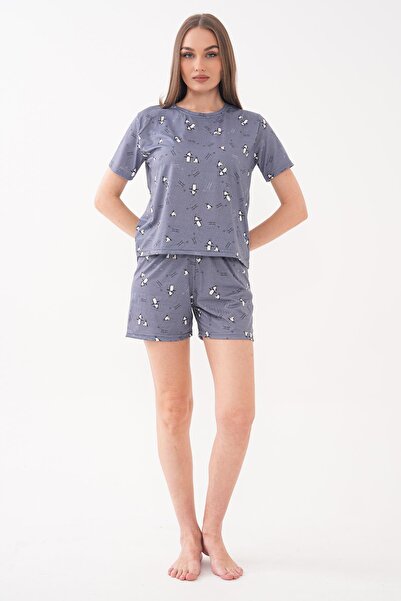 ŞİMAL Γυναικείο Σετ Σορτς με Σχέδια και Λαιμόκοψη Ποδηλάτου Oversize 260228