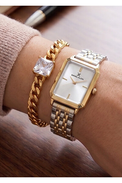 Daniel Klein Women's Rectangular Case Double Color Gold Silver Metal Cord Wri...