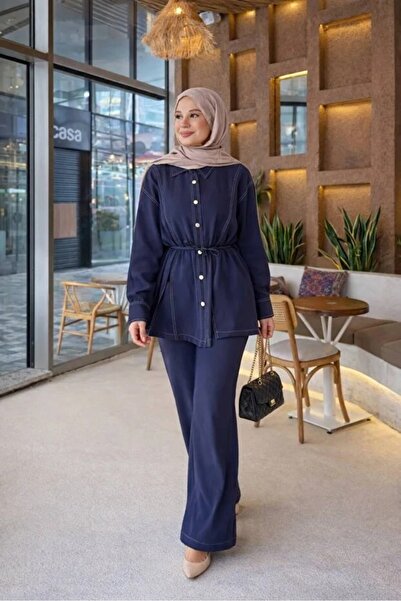 02Lady Fashion Σετ δύο τεμαχίων με πουκάμισο με κουμπιά, λεπτομέρεια ραφής κα...