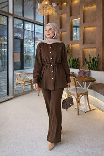 chize Belted Button Stitching Detailed Shirt Collar Double Suit