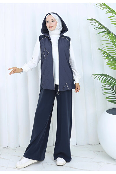 TATULA Hooded Vest Basic Sweatshirt and Comfortable Pants Three-Piece Set