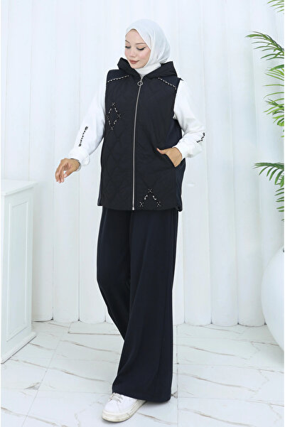 TATULA Hooded Vest Basic Sweatshirt and Comfortable Pants Three-Piece Set