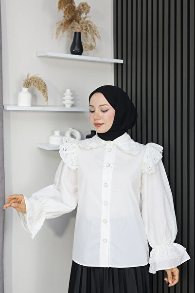 TATULA Shirt with Scallop and Volan Detail