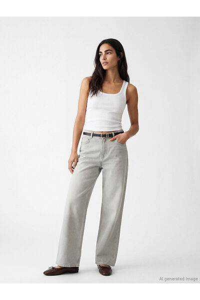 LC Waikiki Gray High Waist Wideleg Women's Jean Trousers