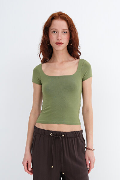 Addax Square Neck Short Sleeve Blouse B1559-İ2