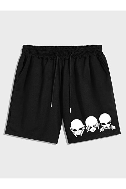 CLASSY.MODA Μαύρο σορτς με στάμπα, άνετη εφαρμογή, ελαστική μέση, καθημερινό ...