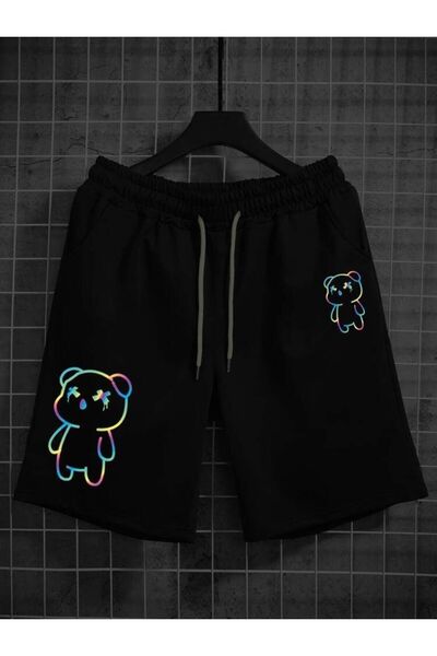 CLASSY.MODA Μαύρο σορτς με στάμπα, άνετη εφαρμογή, ελαστική μέση, καθημερινό ...