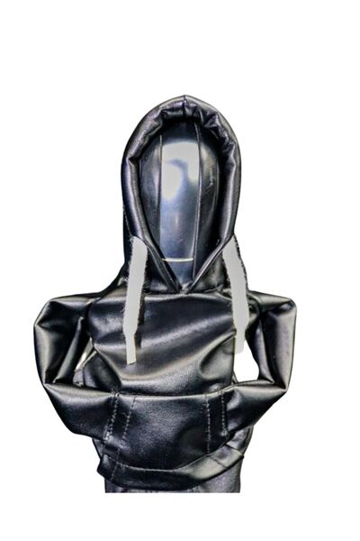 Junior Kapüşonlu Vites Başlığı Kılıfı - Siyah Suni Deri Hoodie Tasarım - Manuel ve Otomatik Vites Aksesuarı