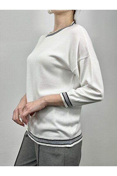 GND Λεπτή μπλούζα από βισκόζη με γιακά και άκρο μανίκι με λάμψη