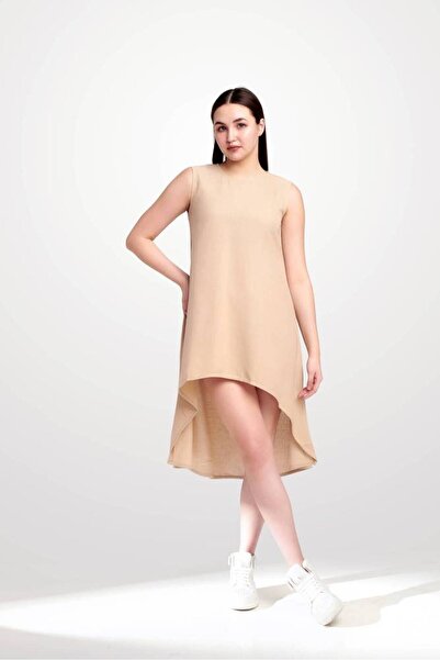 OEMS فستان دين دريفت من الكتان بتصميم عالي-منخفض - مقاس XL