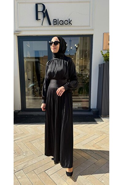 Almarwah Black 303922 Büzgü Detay Kadın Elbise Siyah