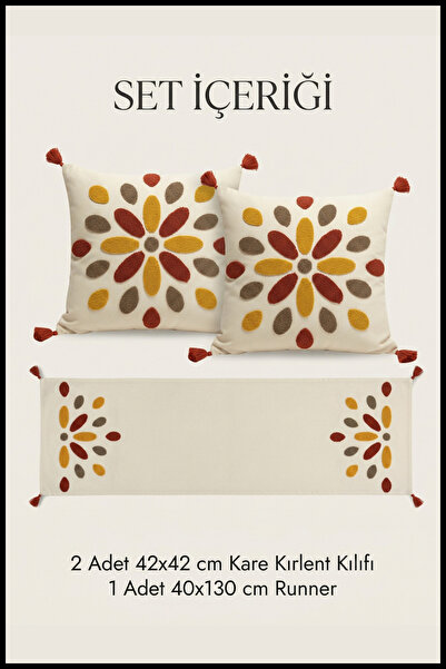 cottoncloth Set jastuka i staze sa izvezenim uzorkom "Drop Punch" - 2 kvadrat...