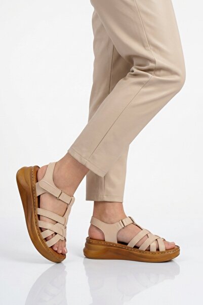 AYAKMOD Beige Soft Sole Women's Heeled Sandals 492113 Z