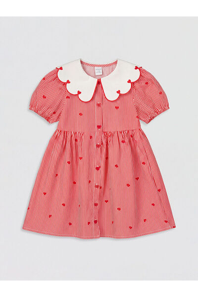 LC Waikiki Nevavm Farkıyla Bebe Collar Heart Embroidered Girls' Dress