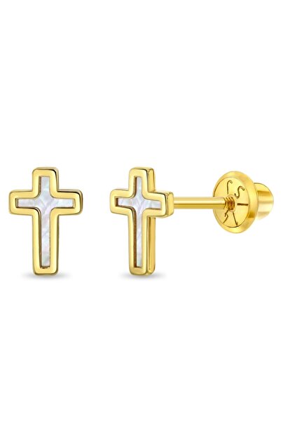 BEBEGOLD Σκουλαρίκια από χρυσό 14Κ για παιδιά – Σχέδιο σταυρού με φίλντισι