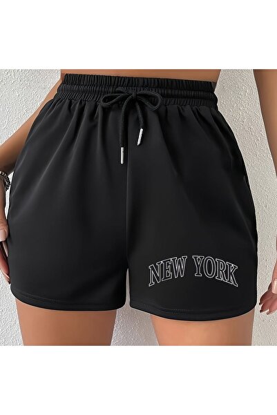 CLASSY.MODA Μαύρο σορτς με στάμπα, άνετη εφαρμογή, ελαστική μέση, καθημερινό ...