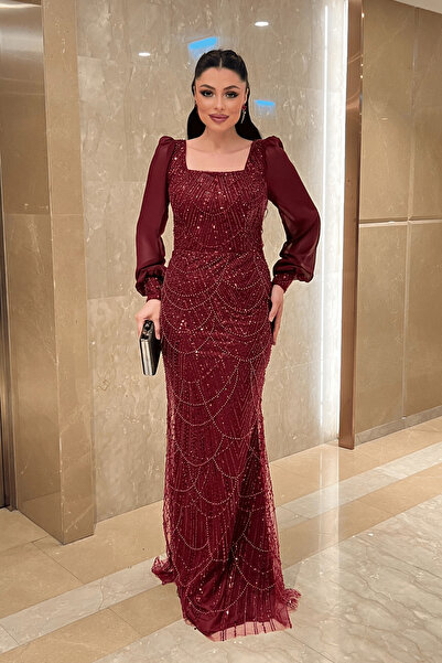 giyimmasalı Φόρεμα από σιφόν με χάντρες στα μανίκια - ΒΟΡΝΤΟ