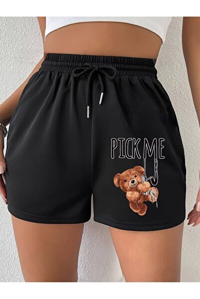 CLASSY.MODA Μαύρο σορτς με στάμπα, άνετη εφαρμογή, ελαστική μέση, καθημερινό ...