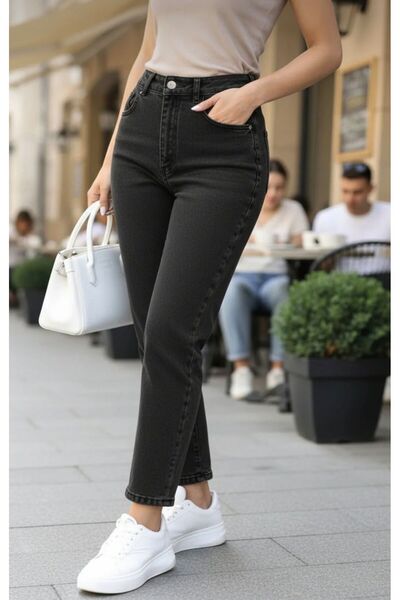 ON KLEEM Ψηλόμεσο ΜΑΥΡΟ Γυναικείο Τζιν Παντελόνι Mom Boyfriend l Άνετη Εφαρμο...