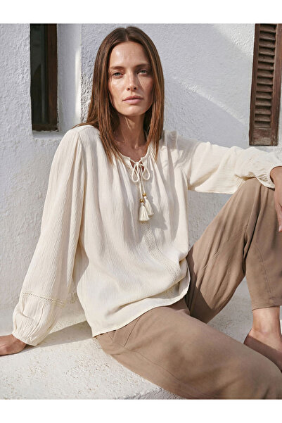 LC Waikiki Tie-Back Roba Collar Textured Blouse from Uzg Store for Style Enth...