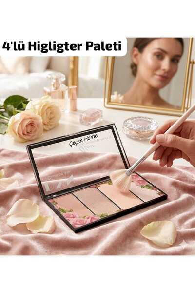 ÇEÇEN HOME (1 Adet) 4'lü Highlighter Paleti ,4'lü Aydınlatıcı Paleti , Işıltı...