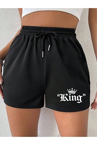 CLASSY.MODA Μαύρο σορτς με στάμπα, άνετη εφαρμογή, ελαστική μέση, καθημερινό ...