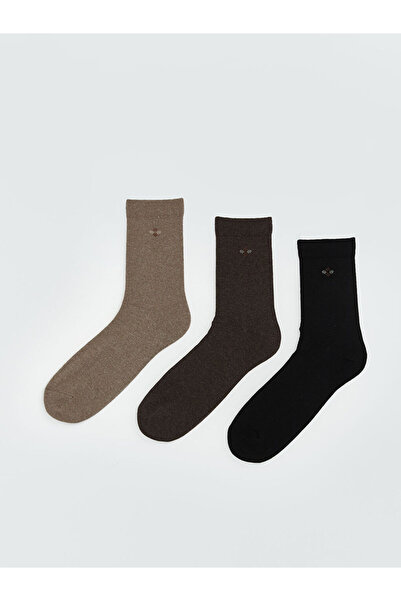 LC Waikiki Brown Embroidered Men's Socks 3-Piece Set