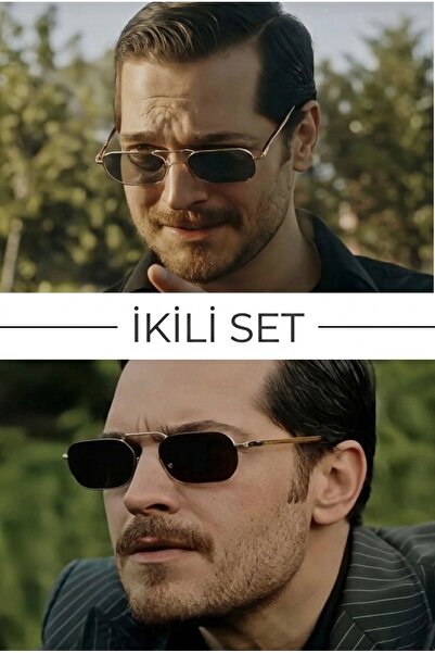 LOOKUP Eşref Tek Sunglasses Set of 2 Brown Handle and Yellow Handle Black Len...