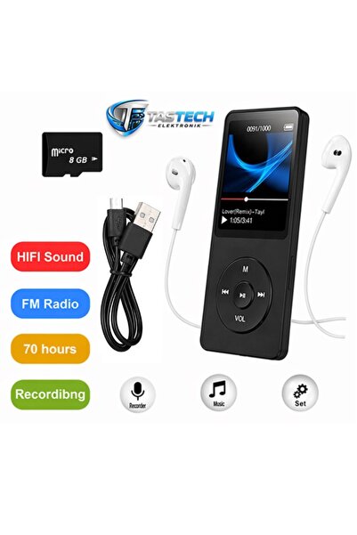 Tastech 1049MP 8GB Hafıza Kartı Hediyeli Ekranlı Mp3 Çalar Dahili Hoparlör Fm...
