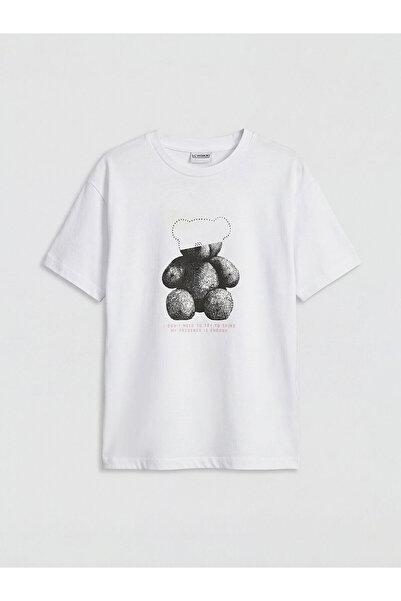 LC Waikiki Vizyon New Season Bear Printed Stoned Girls' T-Shirt