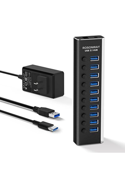ROSOS Ενισχυμένο USB Hub, Rosonway Hub USB 3.1/3.2 Gen 2 10 Θυρών 10Gbps