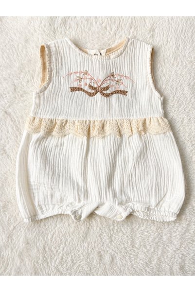 cles couture Pink Floral Embroidered Muslin Jumpsuit - 100% Cotton