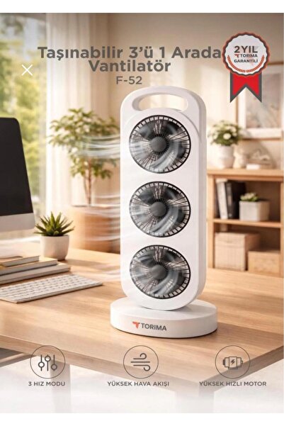 MASLİNG Şarjlı Masaüstü Vantilatör 3 Fanlı Kule Tipi Taşınabilir Fan