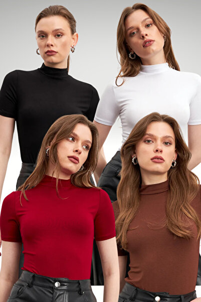 Bipantolon Γυναικεία Μαύρη Λευκή Πικροκαφέ Μπλούζα Βουργουνδίας 4 τεμαχίων με...