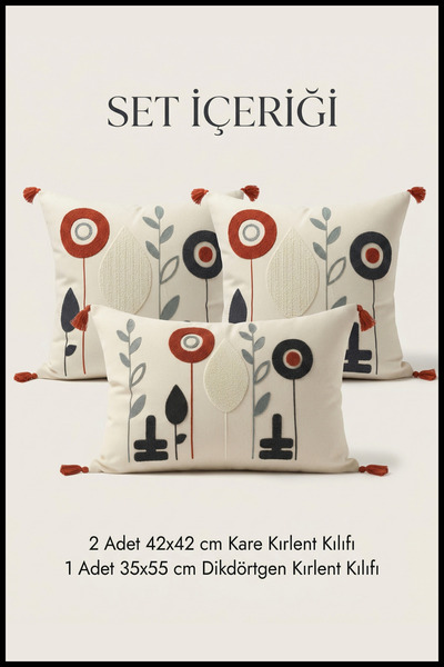 cottoncloth Luna Punch izvezeni dekorativni set jastuka 2 kvadratna i 1 pravo...