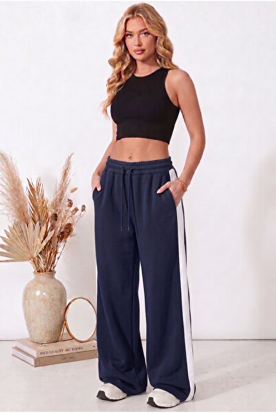 DAXİS Sportwear Company ΓΥΝΑΙΚΕΙΑ Φαρδιά Φούτερ Παντελόνια με Λευκές Ρίγες