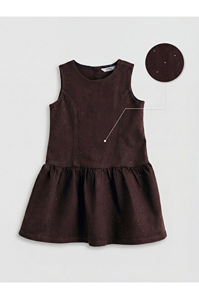 LC Waikiki Nevavm Girls' Jean Dress with Oval Collar and Stones