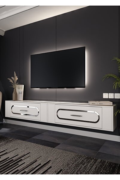 cantek dizayn TV1410-1410-TWİNRETRO-32 TV SEHPASI BEYAZ-GÜMÜŞ
