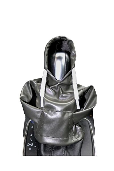 Junior Kapüşonlu Vites Başlığı Kılıfı - Siyah Suni Deri Hoodie Tasarım - Manuel ve Otomatik Vites Aksesuarı