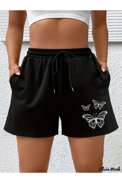 CLASSY.MODA Μαύρο σορτς με στάμπα, άνετη εφαρμογή, ελαστική μέση, καθημερινό ...