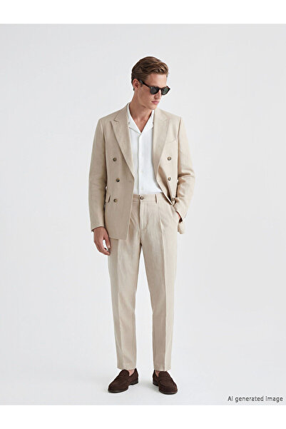 LC Waikiki Nevavm Standard Fit Men's Pleated Linen Trousers with a Difference