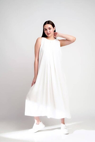 OEMS فستان طويل من الكتان الأبيض من دايموند دريفت - مقاس XL