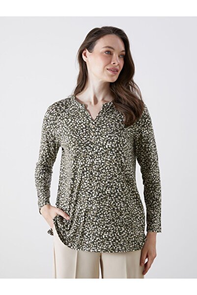 LC Waikiki Lcw Grace Green Scoop Neck Patterned Blouse
