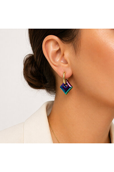 angelloop Color-Shift Hematite Stone Geometric Earrings-Plated Hoop Earrings