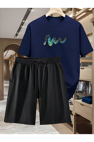 LAVİTTA Shorts and Top Tracksuit Set Printed Oversize Crew Neck